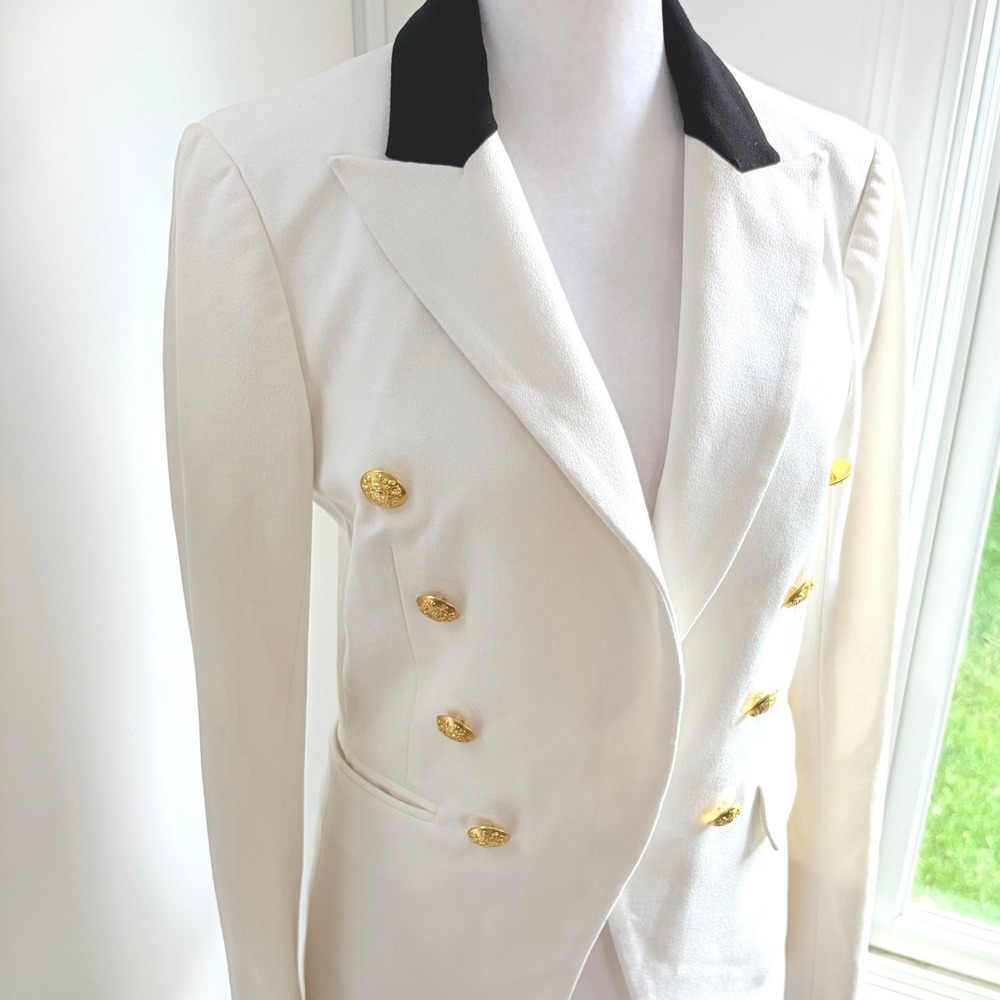 Veronica Beard Jack Riding Jacket 6 Preppy White Gold Button Blazer Coat - Picture 4 of 13